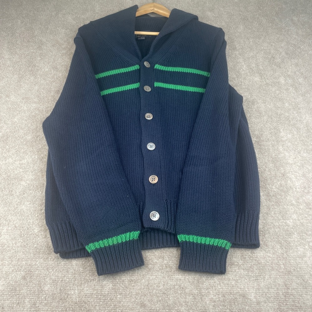Brooks Brothers Blue Green Stripe Shawl Collar Cardigan Sweater M Supima Cotton - Picture 2 of 16